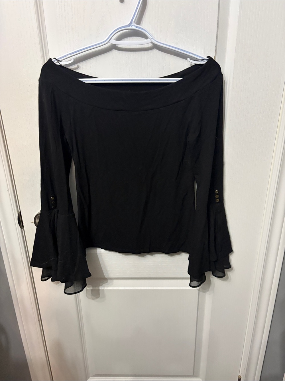 White House Black Market Black Off-Shoulder Bell Sleeve Top